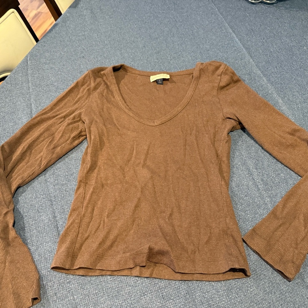 Universal Thread Brown Fitted Long Sleeve Blouse